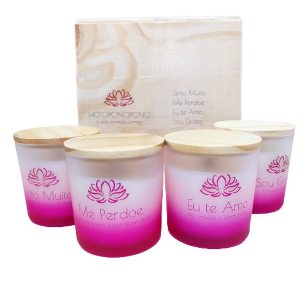 Velas Vegetais  Kit Ho'oponopono | Quatro Frases - Caixa De M